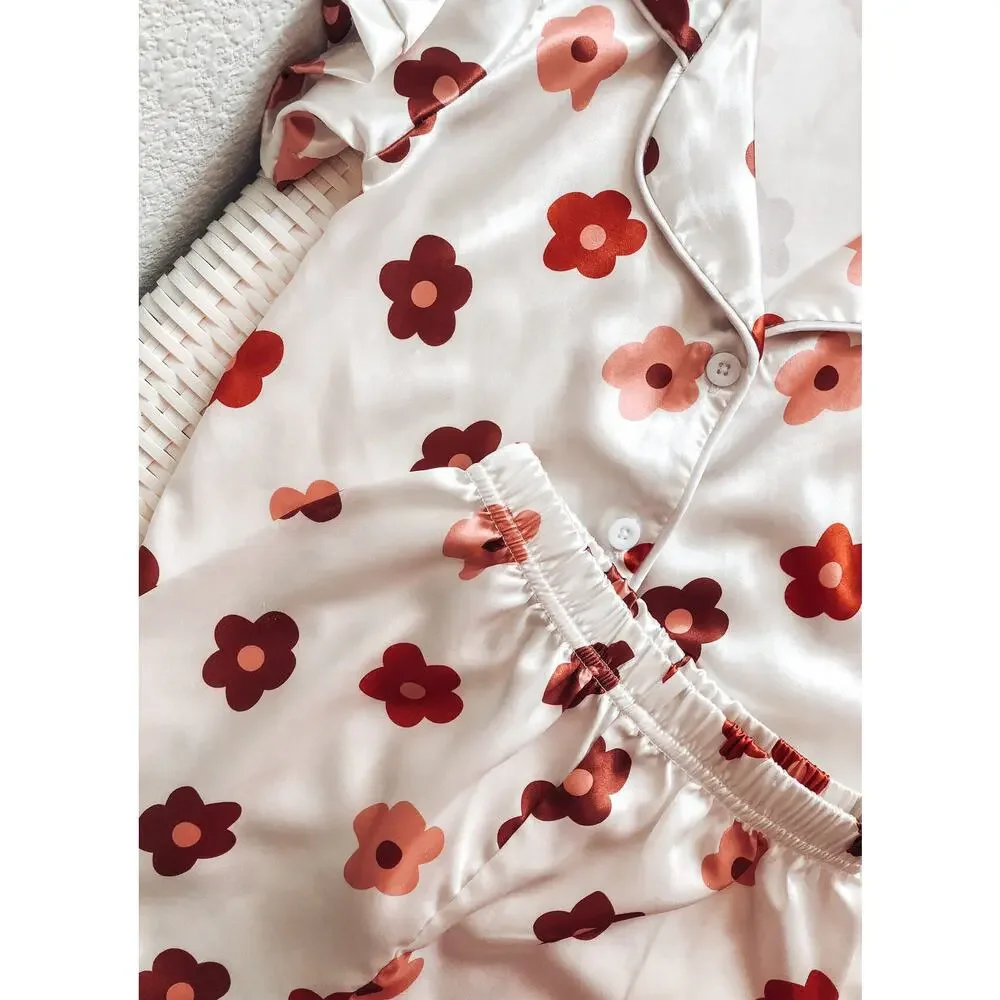 Covered In Flowers Boho Blooming Floral Silky Pajama Lounge Set 4T